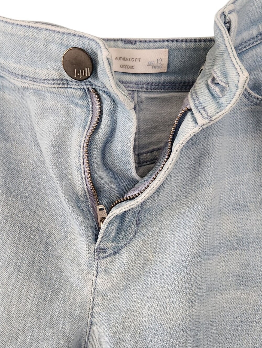 J Jill Blue Denim Cropped Cuffed Capris Stretch High-rise Zip Fly Cuffed Size 12 - Picture 6 of 16